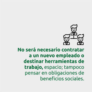 No será necesario contratar a un nuevo empleado o destinar herramientas de trabajo, espacio; tampoco pensar en obligaciones de beneficios sociales.